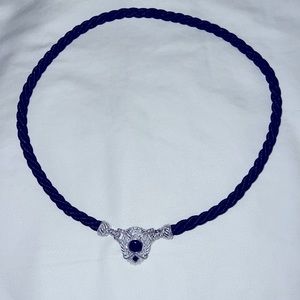 Judith Ripka black nylon necklace with sterling silver & jewel pendant.